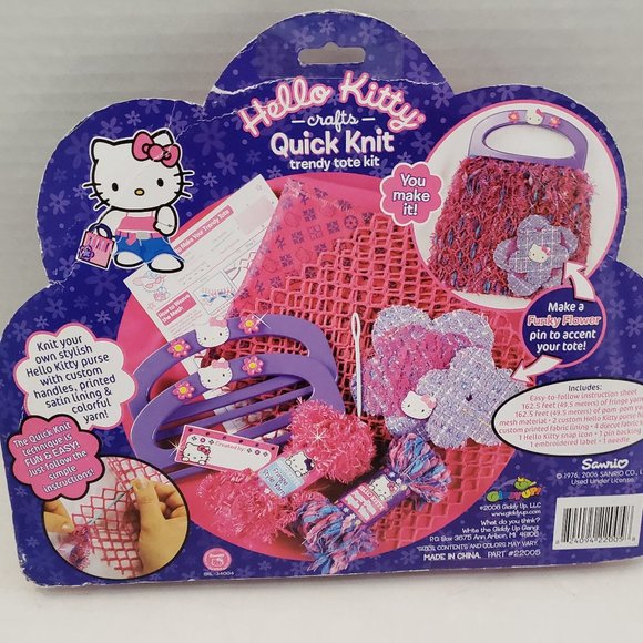 New Sealed HELLO KITTY Learn Knit Crochet Craft Yarn Bag Pink Purple Sanrio - Picture 2 of 15